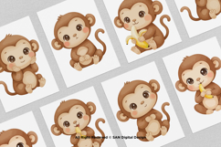 15 Bundle Watercolor Monkey Animal Primate Banana Kids Product Image 3