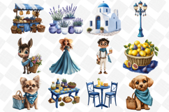 Summer Santorini Vacation Clipart - Set of 35 Png Bundle Product Image 4