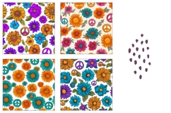 Cartoon Flowers Square Coasters, Hippie Square Coaster PNG Product Image 3