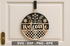 Welcome Round Sign SVG | Winter Snowflake Holiday Door Decor Product Image 3