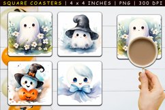 4 Cute Ghost Square Coasters Sublimation Product Image 1