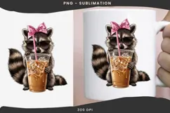 Raccoon iced coffee png design for T-shirts Product Image 3