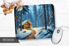 Snowy Cabin with Christmas Lights Mouse Pad PNG Design Product Image 1