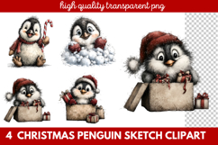 Christmas Penguin Sketch Clipart | Hand-Drawn Holiday Product Image 1