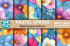 Pastel Spring Flower Pattern Digital Paper Background PNG Product Image 1