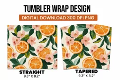 Orange with Leaves and Flowers Tumbler Wrap Sublimation Product Image 3