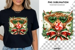 Christmas Highland Cow PNG | Funny Holiday Cow with Sunglass Product Image 3