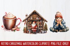 Retro Christmas Watercolor Clipart, Vintage Christmas PNG Product Image 1