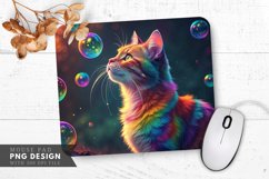 Rainbow Cat with Floating Orbs Mouse Pad PNG Design Product Image 1