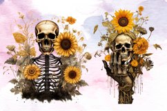 Halloween Sunflower Skulls Clipart Bundle, Halloween Clipart Product Image 4