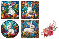 Stained Glass Easter Coasters, Floral Easter Bunny PNG Product Image 3