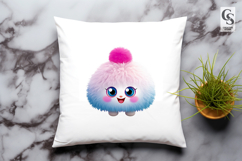 Cute Fluffy Pom Pom Face Clipart Sublimation PNG Product Image 3