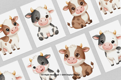 15 Bundle Watercolor Baby Cow Buffalo Milk Horn Farm Sticker Product Image 3