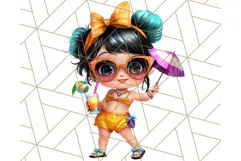 Chibi Summer Girls Clipart PNG, Bright Kawaii Summer Art Product Image 3