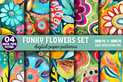 Funky Flowers Set Digital Background Paper PNG Product Image 1