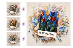 Happy Easter Greeting Cards, Mosaic Flowers Sublimation Product Image 3