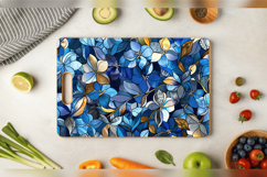 Blue Stained Glass Floral Cutting Boards sublimation Design Product Image 3