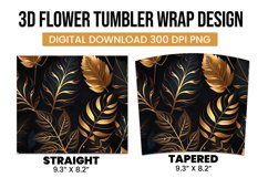 Golden and black 3d leaves tumbler wrap Product Image 3
