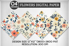 Flowers Seamless Digital Paper, Flowers Background Product Image 1