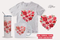 Watercolor vintage rose and heart valentine clipart Product Image 1