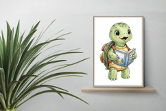 Cute Turtle Reading a Book with Backpack Watercolor PNG Product Image 2