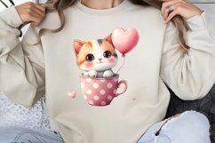 Watercolor Valentine Cat Love Clipart PNG Product Image 1