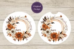 Watercolor Flowers Car Coaster Design, Floral Wreath PNG Product Image 3