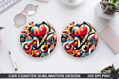 Love Heart Car Coaster Sublimation |Valentine Coaster PNG Product Image 1