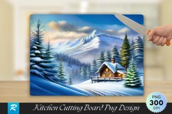 Snowy Mountain Pines Winter Cutting Board PNG Design Product Image 1