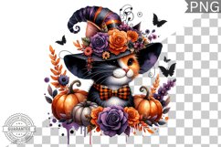 Halloween Cat Flowers Sublimation - Clipart PNG Design Product Image 1