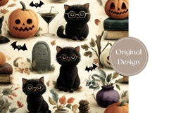 Black Cat Tumbler Design, Cartoon Halloween Bats Tumbler Product Image 3