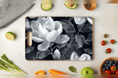 Monochrome Magnolia Flower Cutting Boards sublimation Design Product Image 3