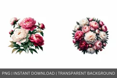 Peony clipart, floral collection PNG, watercolor flowers Product Image 3