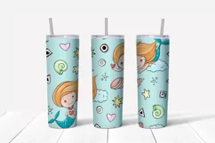 Mermaid sublimation design. Skinny tumbler wrap design. Product Image 3