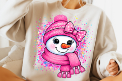 Pink Snowman PNG, Splatter Snowman PNG, Christmas PNG Product Image 3