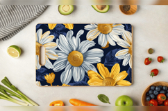 Navy &amp; Yellow Daisy Floral Cutting Boards sublimation Design Product Image 3