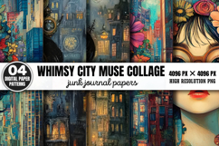 Whimsy City Muse Collage Journal Paper PNG Product Image 1