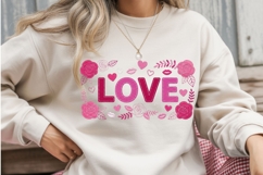 LOVE Floral Valentine PNG, Rose Valentine Shirt Design, Pink Product Image 4