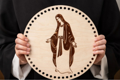Basket base round with virgin Mary engraving laser cut file Product Image 3