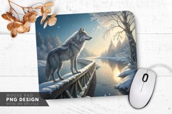 Silver Wolf on a Snowy Bridge Mouse Pad PNG Design Product Image 1
