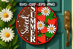 Sweet Summer Door Sign SVG with Strawberries & Daisies Product Image 1