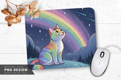 Starlit Rainbow Cat Aurora Borealis Mouse Pad PNG Design Product Image 1