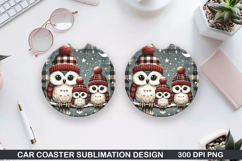 Owls Car Coaster Sublimation| Christmas Coaster PNG Product Image 1