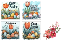 Cartoon Tulips Square Coaster, Easter Flowers Square Coaster Product Image 3
