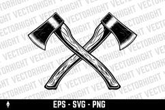 Lumberjack wood works. Crossed lumberjack axes on wooden stu Product Image 2