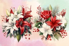 Christmas Flowers Watercolor Clipart Bundle, Christmas PNG Product Image 4