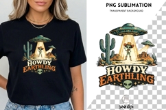 Howdy Earthling PNG, Retro UFO Desert Clipart, Alien Cowboy Product Image 3