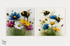 Bumblebees on flowers digital paper, background clipart Product Image 3