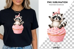 Raccoon Cupcake PNG, Cute Birthday Raccoon Clipart, Pink Product Image 3