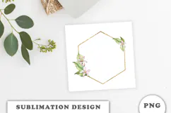 Watercolor Lemons Leaves and Flowers Gold Frame png Product Image 3